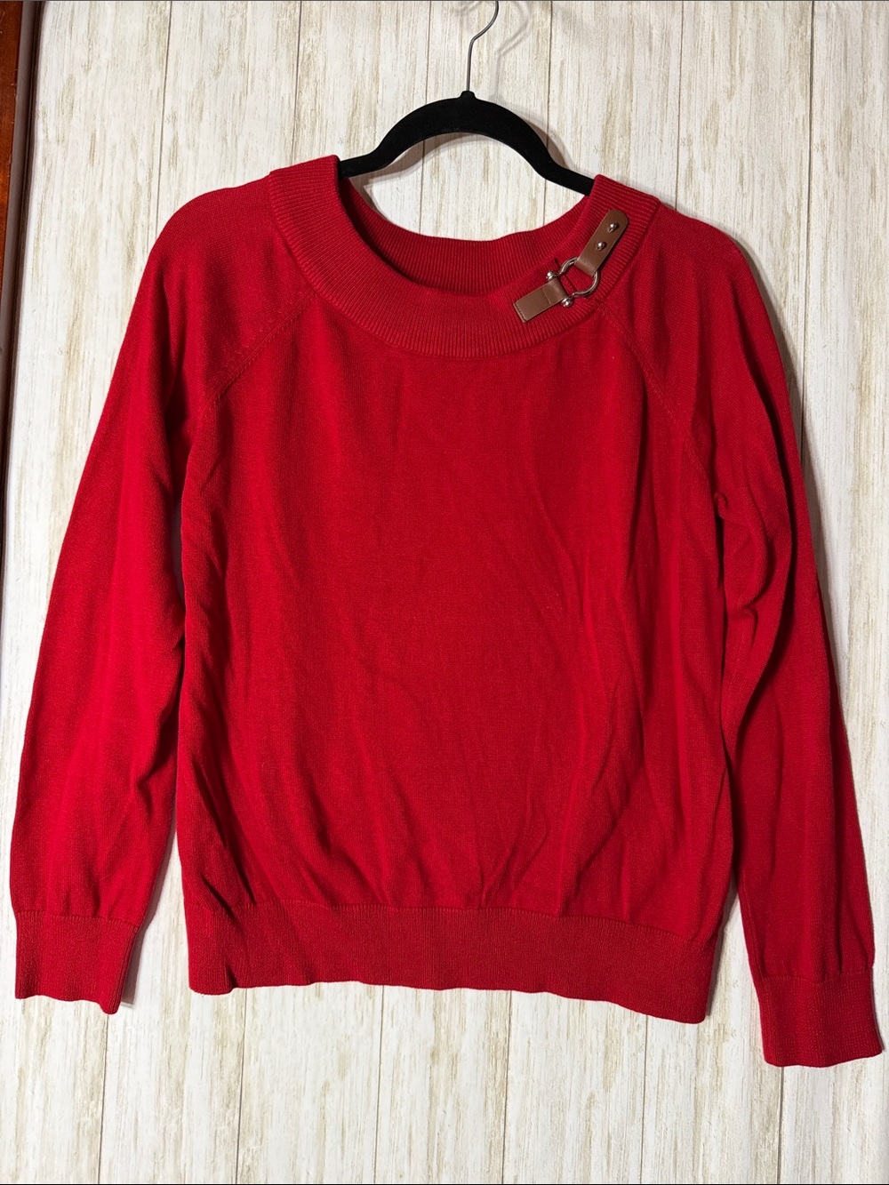 Lauren Ralph Lauren Red Crewneck Sweater with Buckle Accent